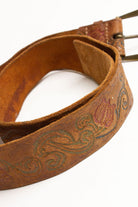 Vintage Etched Roses Leather Belt