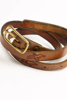 Thin Etched Birds Leather Belt