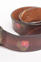 Painted Roses Etched Leather Belt