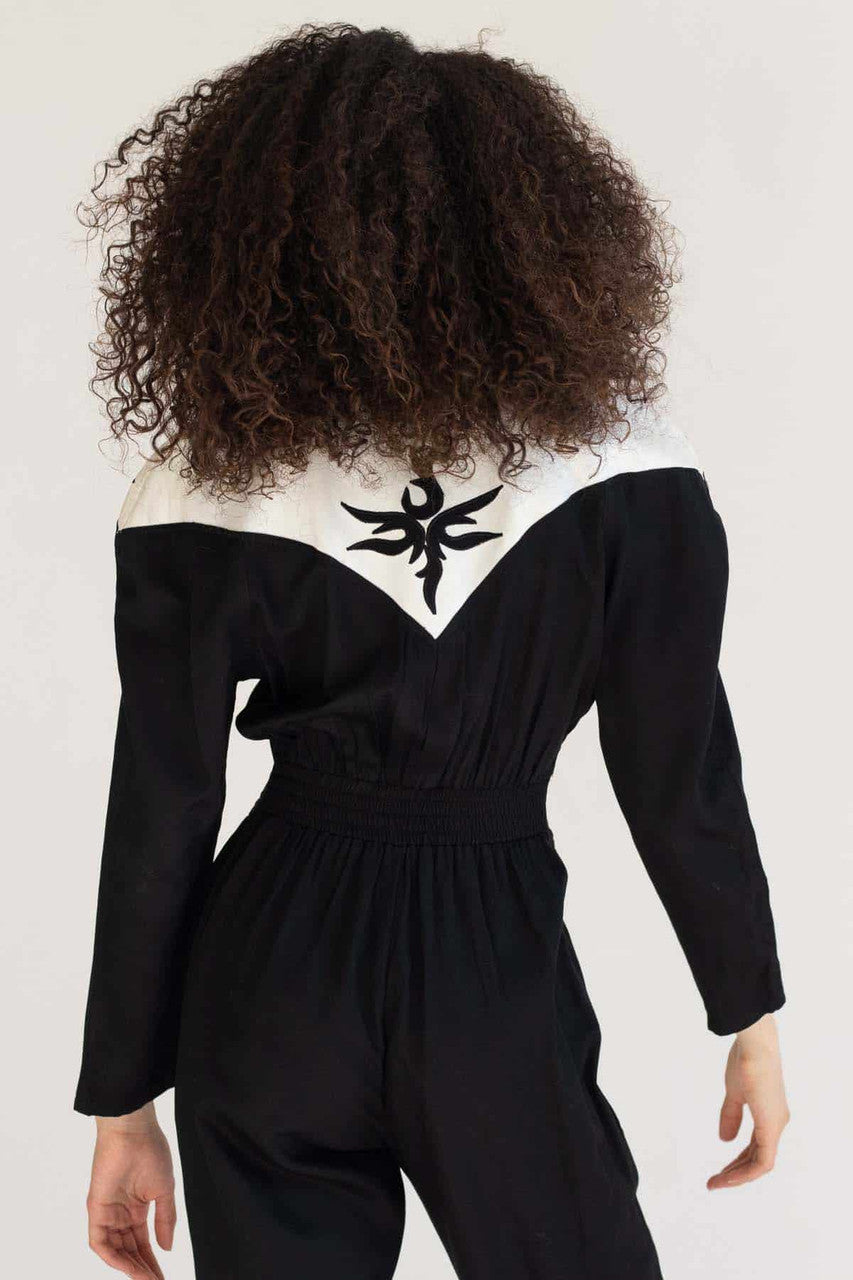 Vintage Black & White Swirl Detail Jumpsuit
