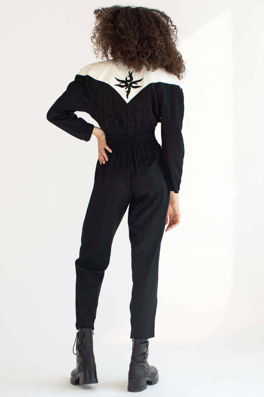 Vintage Black & White Swirl Detail Jumpsuit