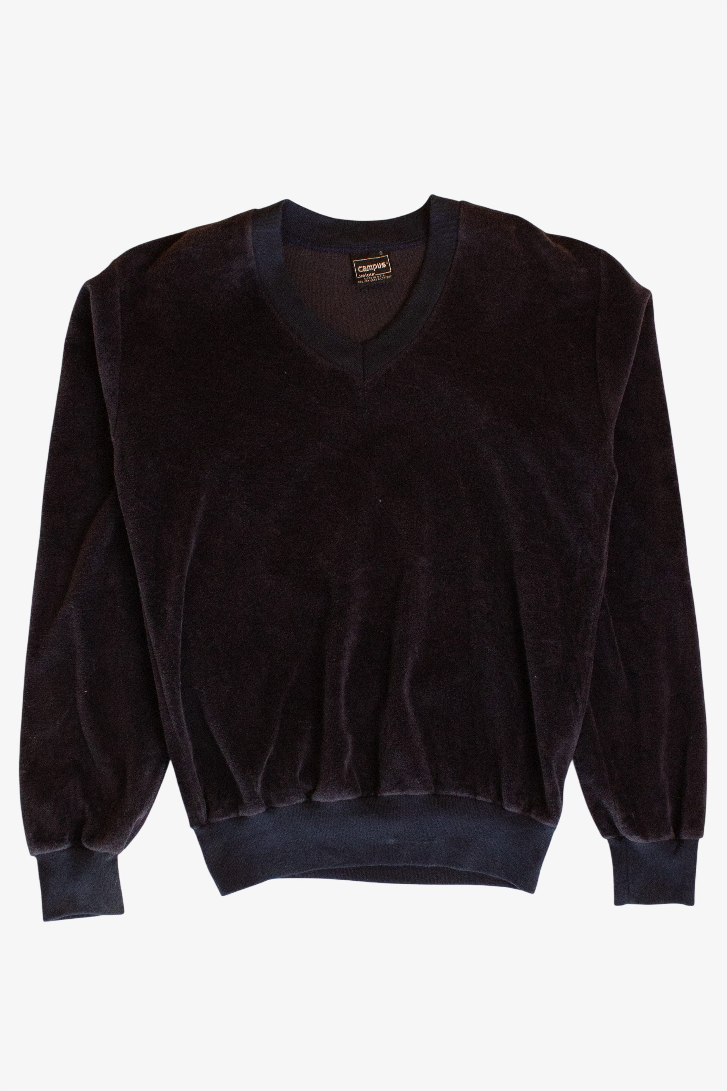 Vintage V-Neck Navy Velvet Sweatshirt (1980s)