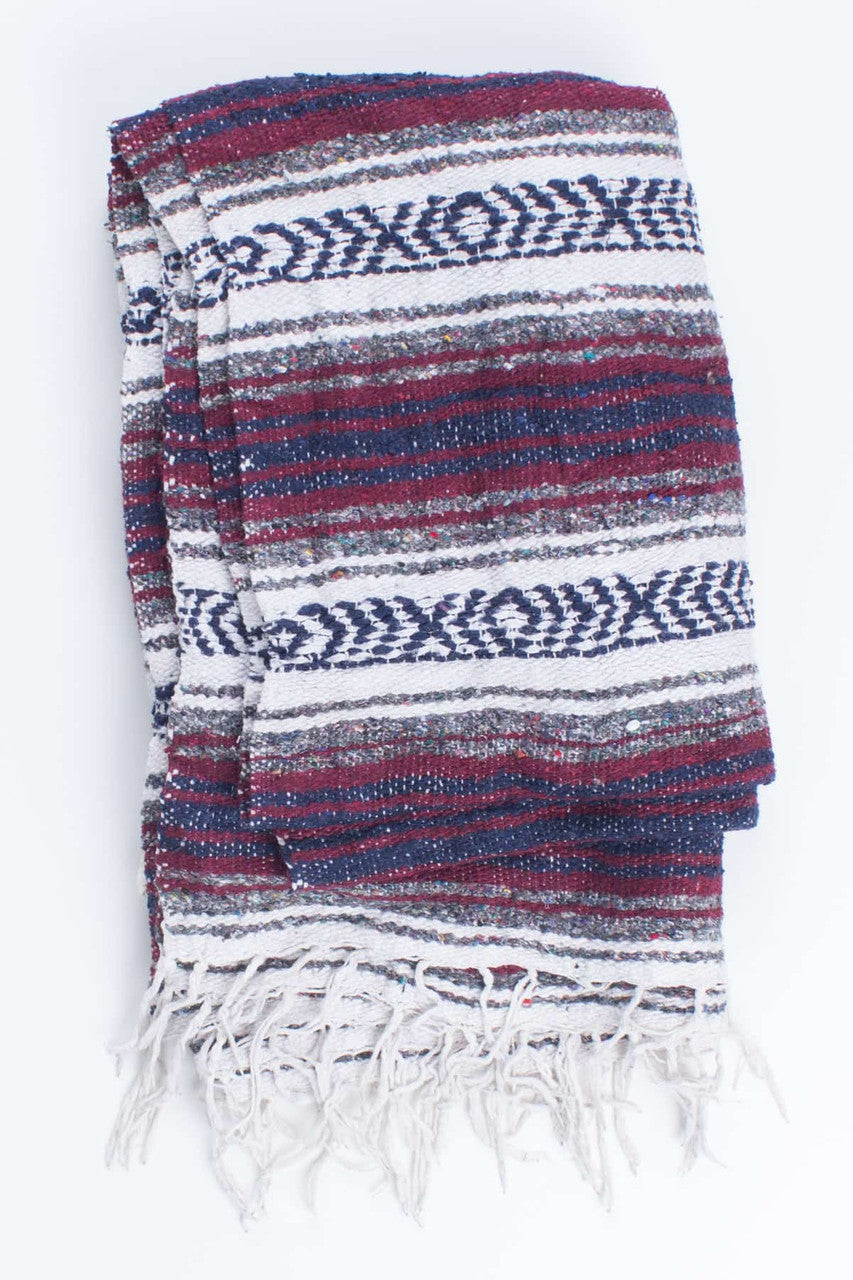 Navy and Maroon Striped Baja Blanket
