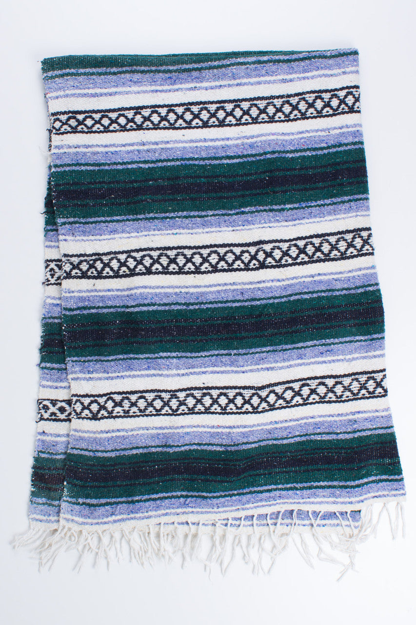 Green & Blue Striped Baja Blanket 1
