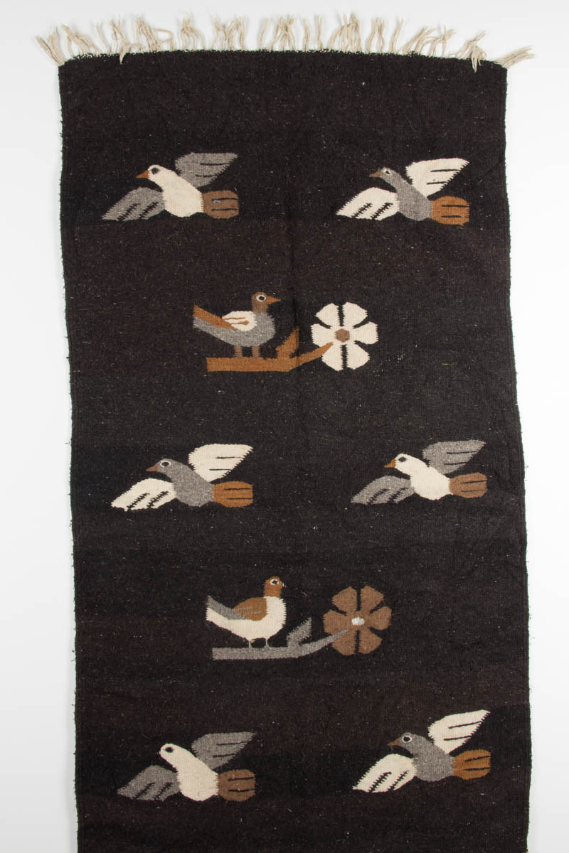 Brown Bird & Flower Vintage Rug