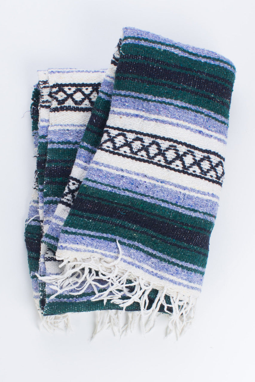 Green & Blue Striped Baja Blanket 1