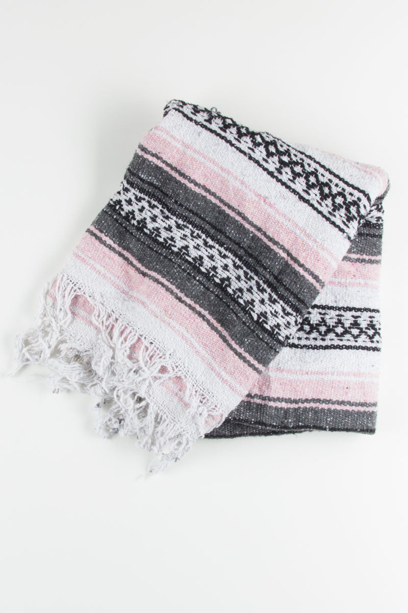 Charcoal & Pink Striped Baja Blanket
