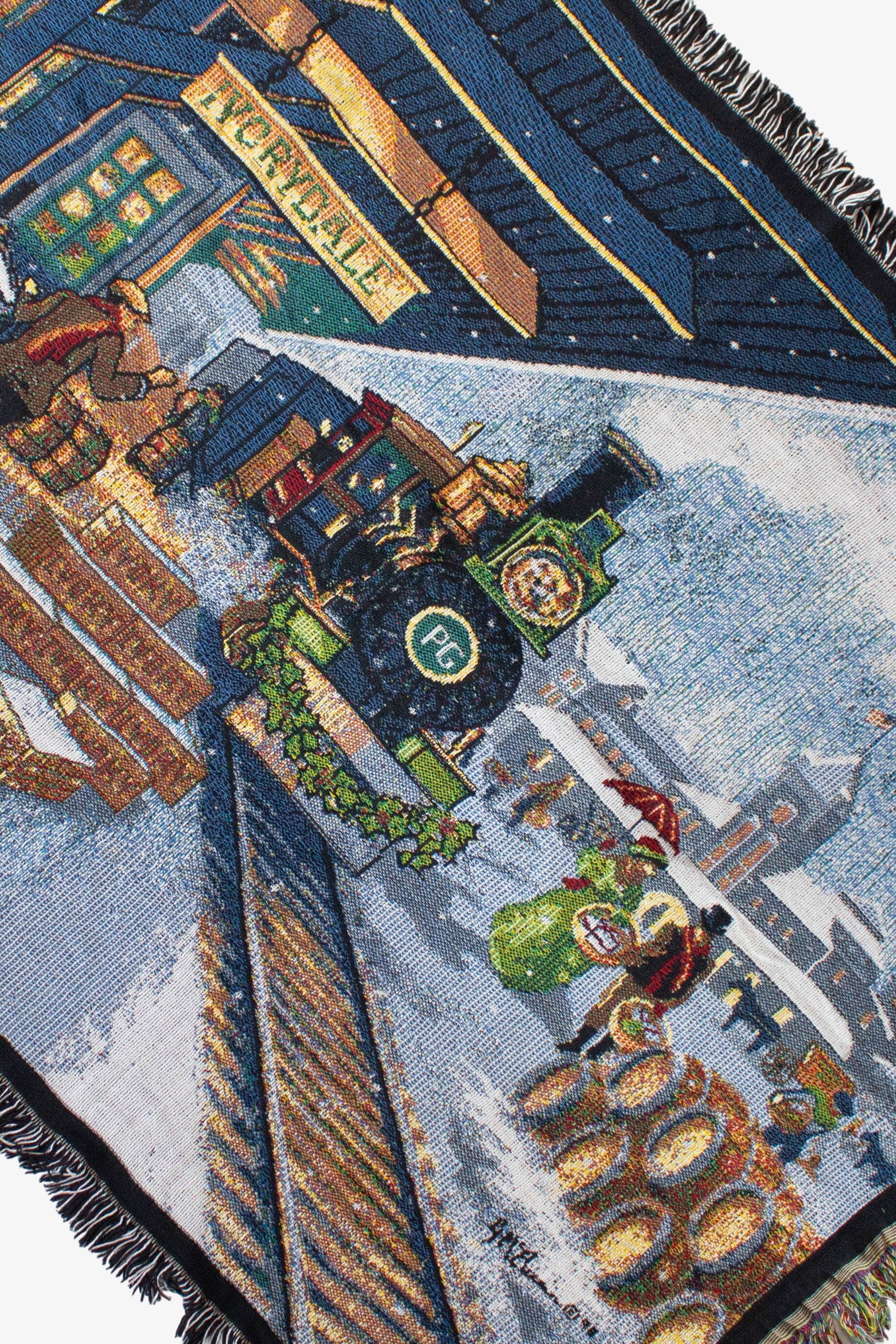 Vintage Ivorydale Train Station Tapestry Blanket (1990s)