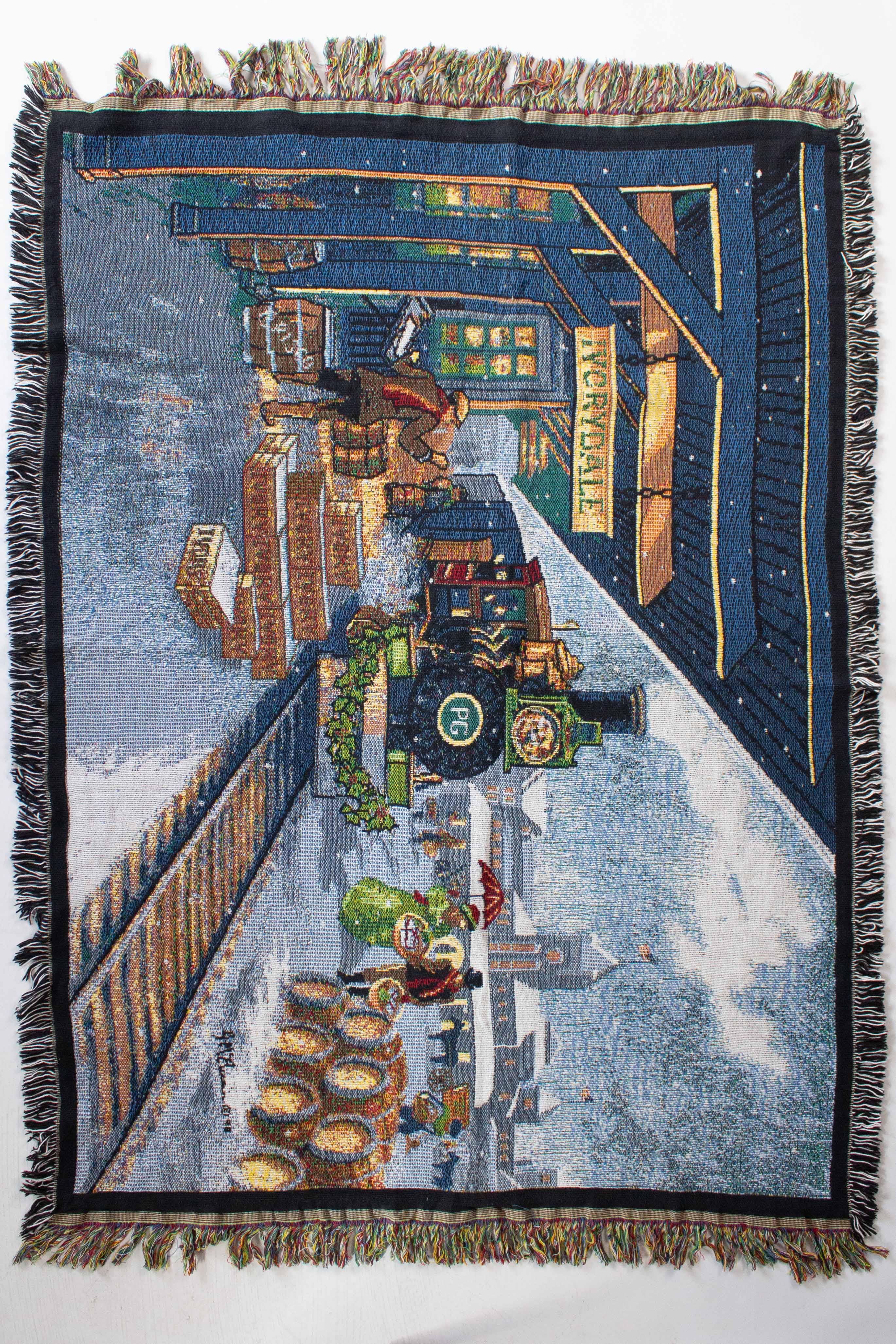 Vintage Ivorydale Train Station Tapestry Blanket (1990s)