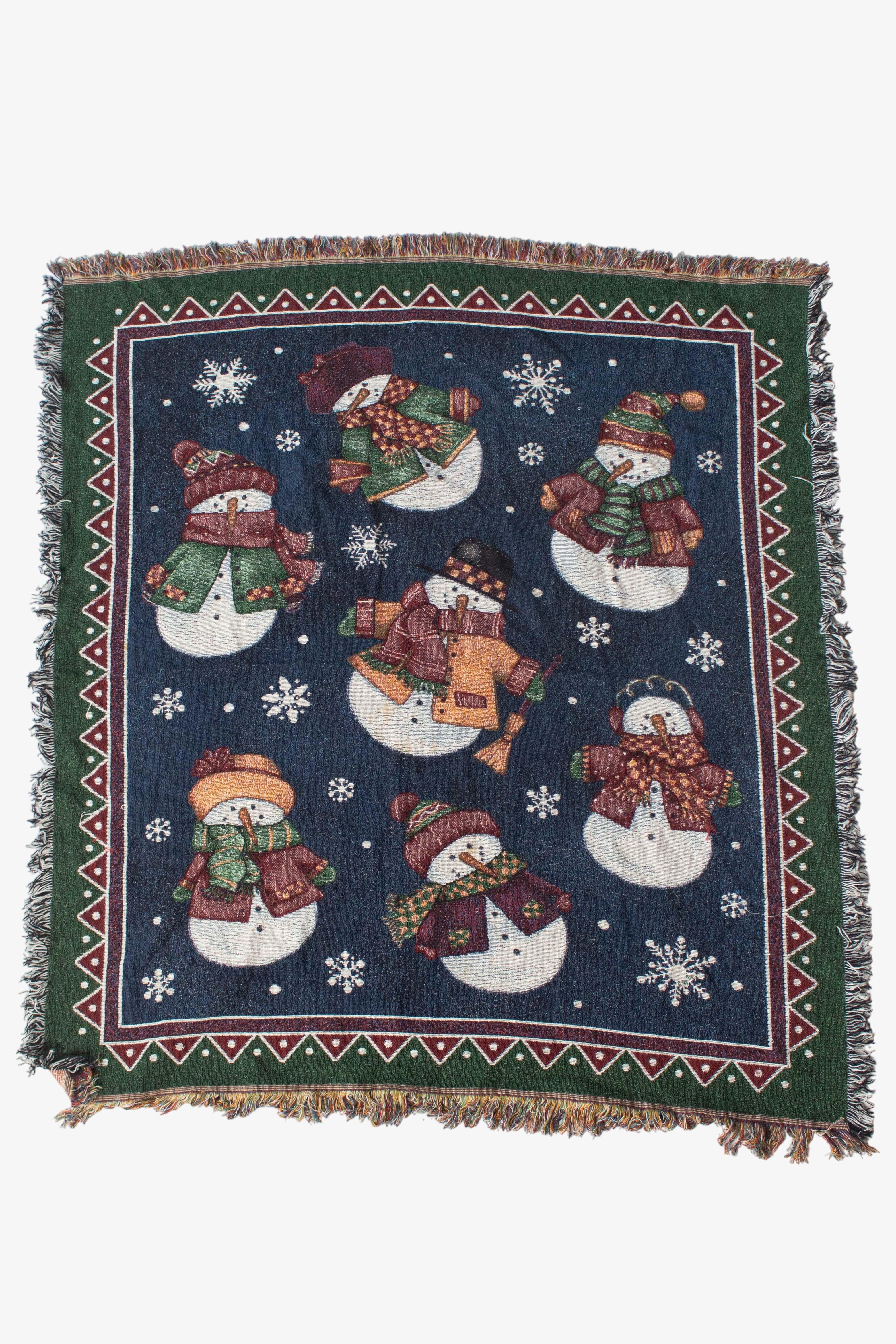 Vintage Navy Blue Snowmen Blanket (1990s)