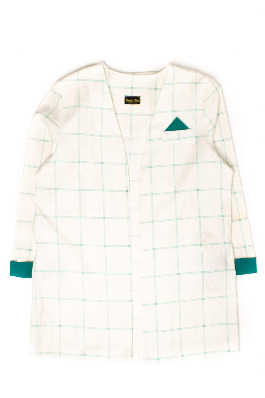 Vintage Teal Check Open Front Blazer (1980s)