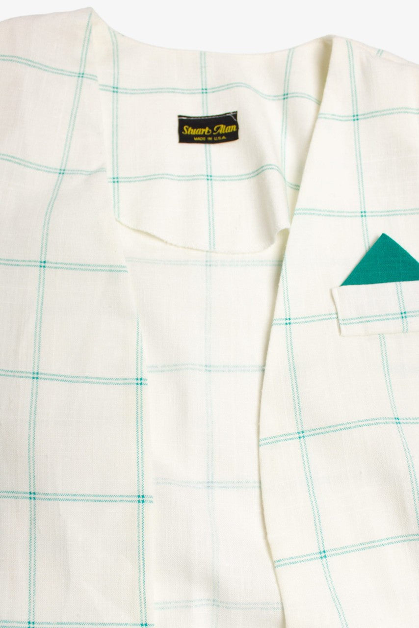 Vintage Teal Check Open Front Blazer (1980s)