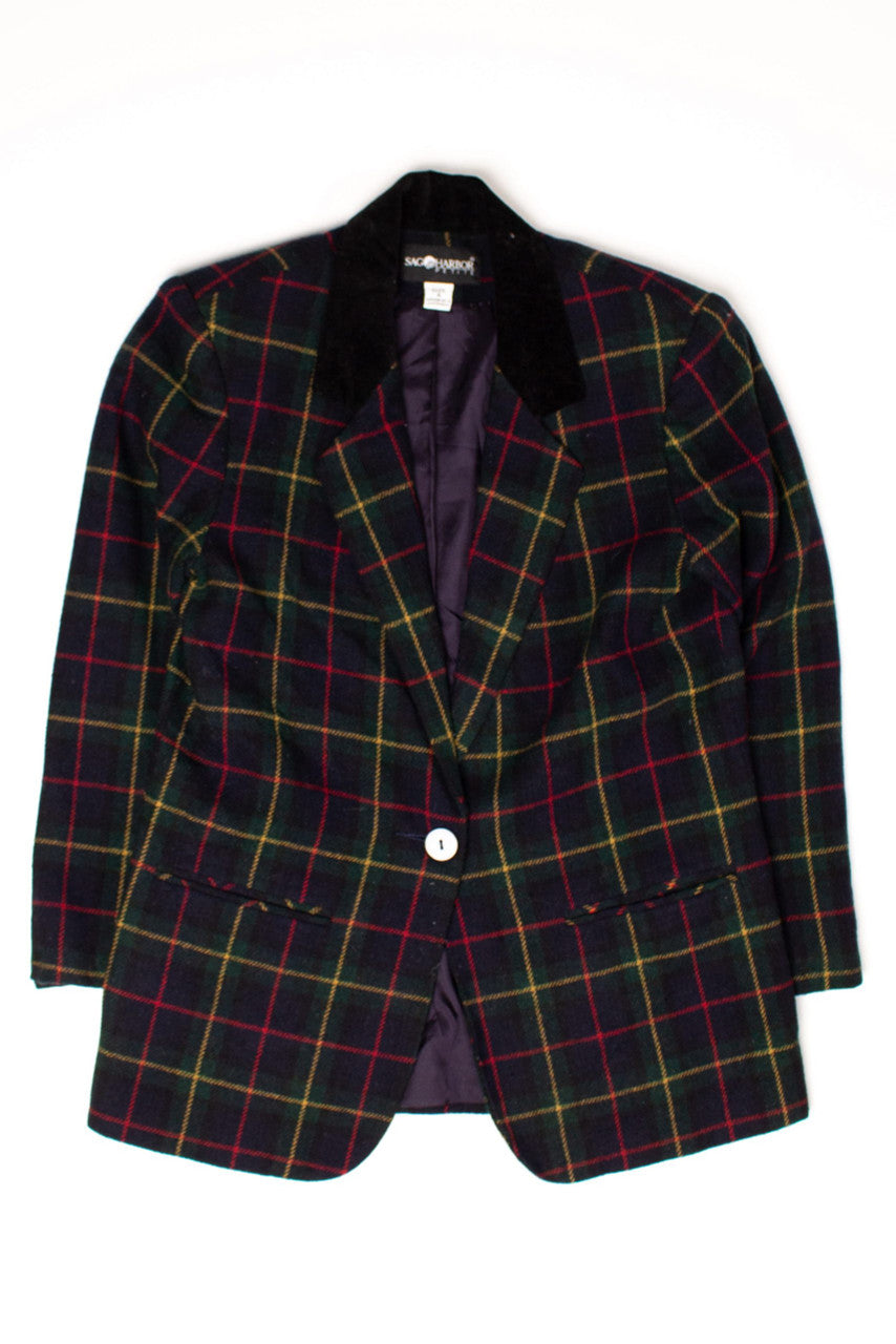 Vintage Navy & Green Single Button Blazer (1980s)