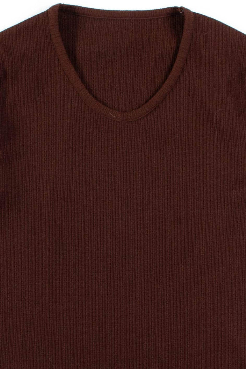 Brown Ribbed Short Sleeve Top