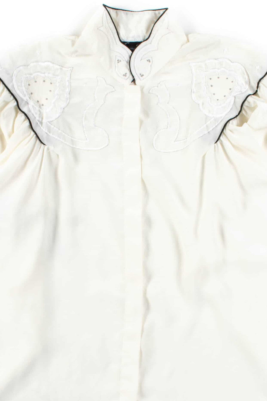 White Embroidered Batwing Blouse