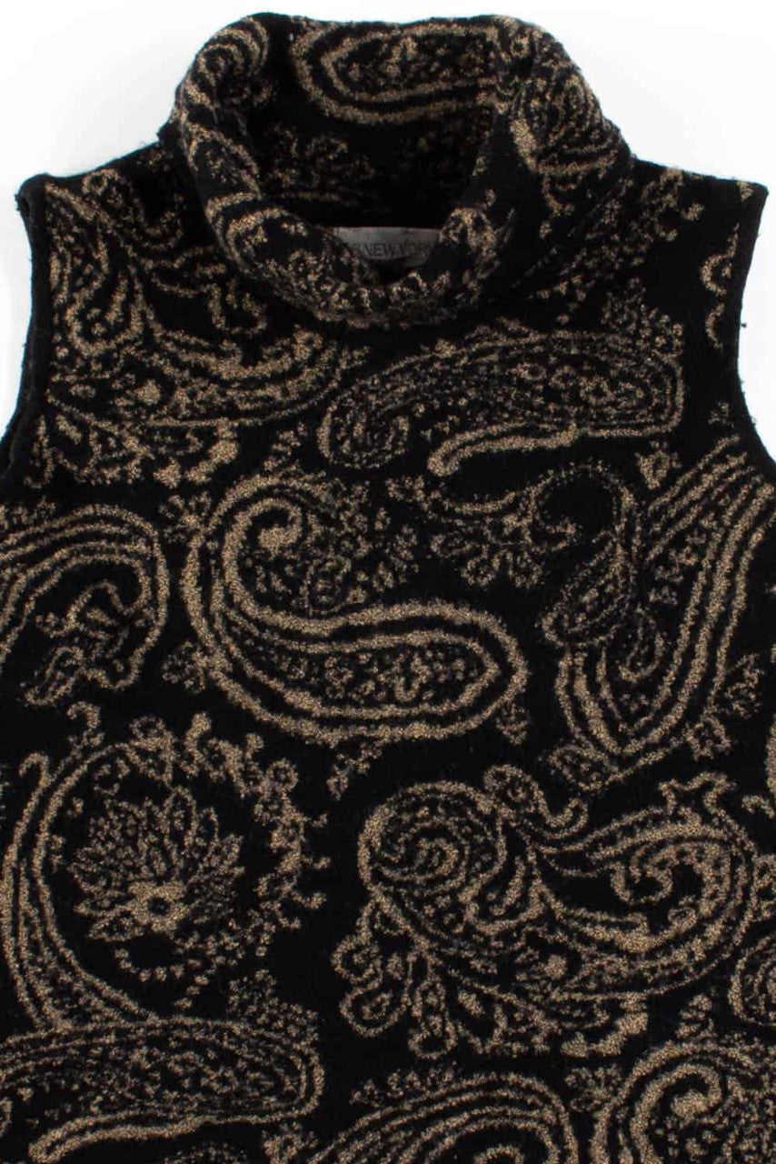 Black Wool Paisley Sleeveless Top