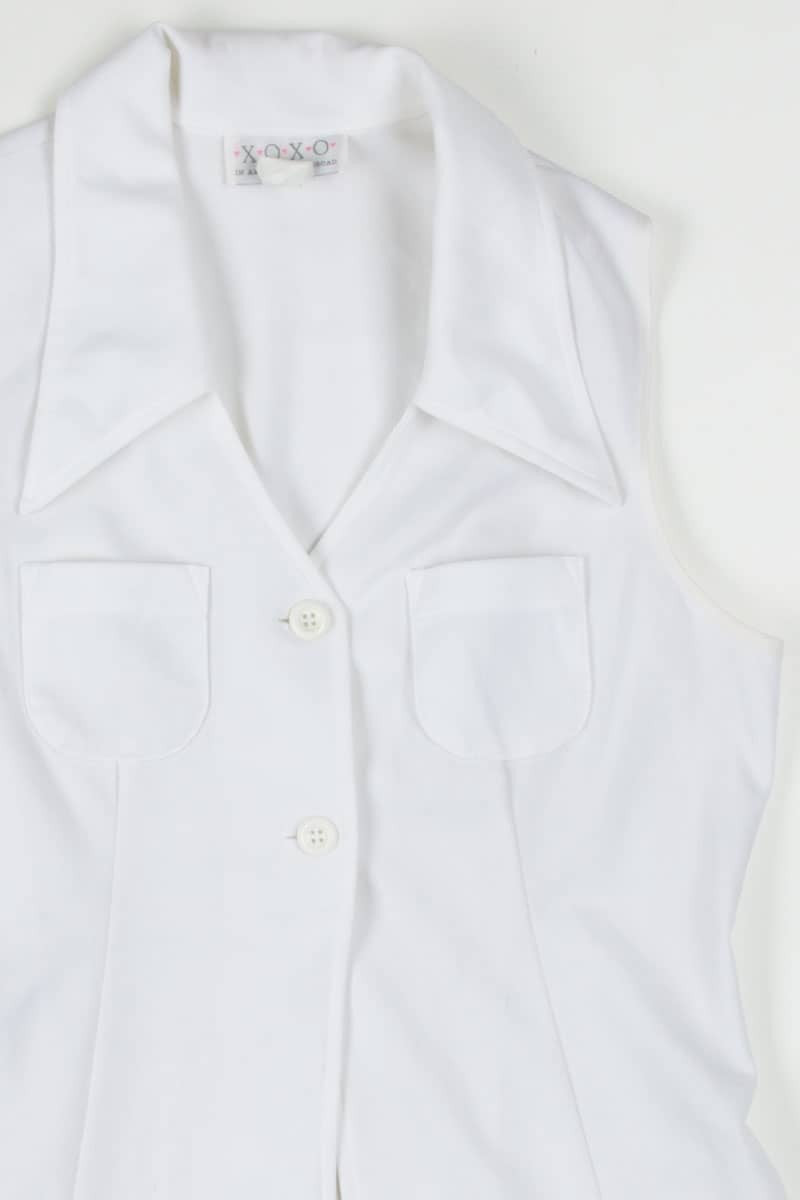 White Two Button Collared Top