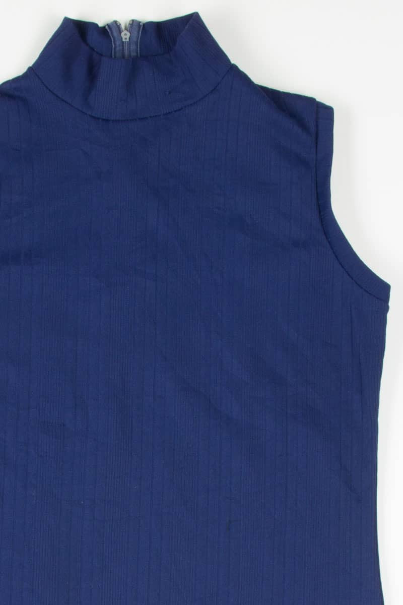 Navy Striped Mock Neck Sleeveless Top