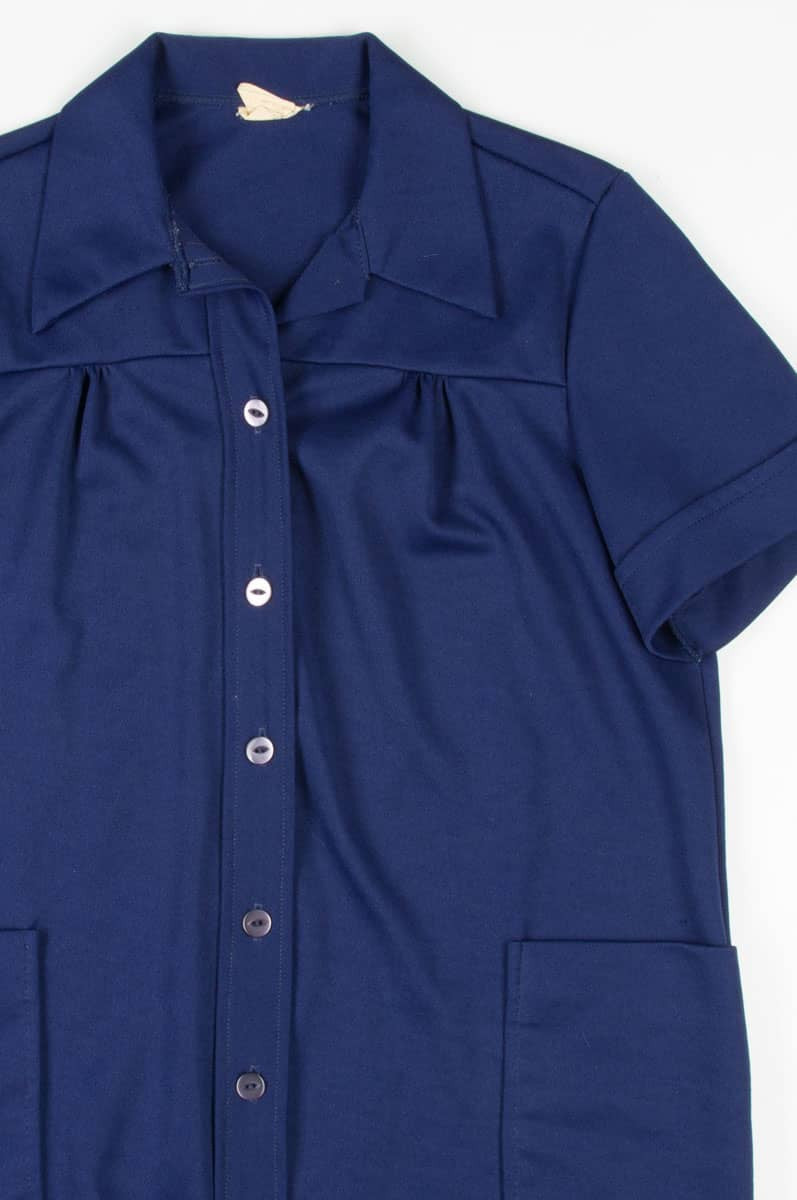 Navy Double Pocket Button Up Top