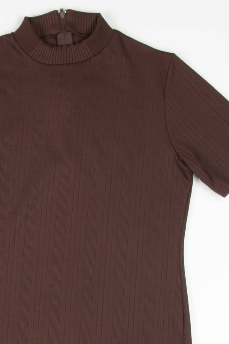 Brown Ribbed Mock Neck Top