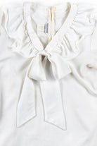 White Ruffle Bow V-Neck Blouse