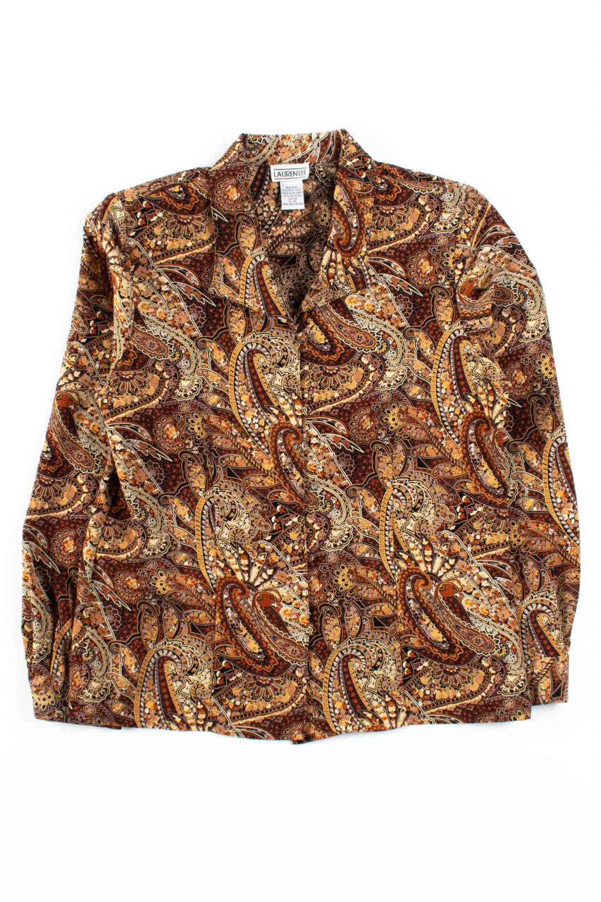 Brown Paisley Button Up Blouse
