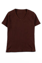 Brown Ribbed Short Sleeve Top