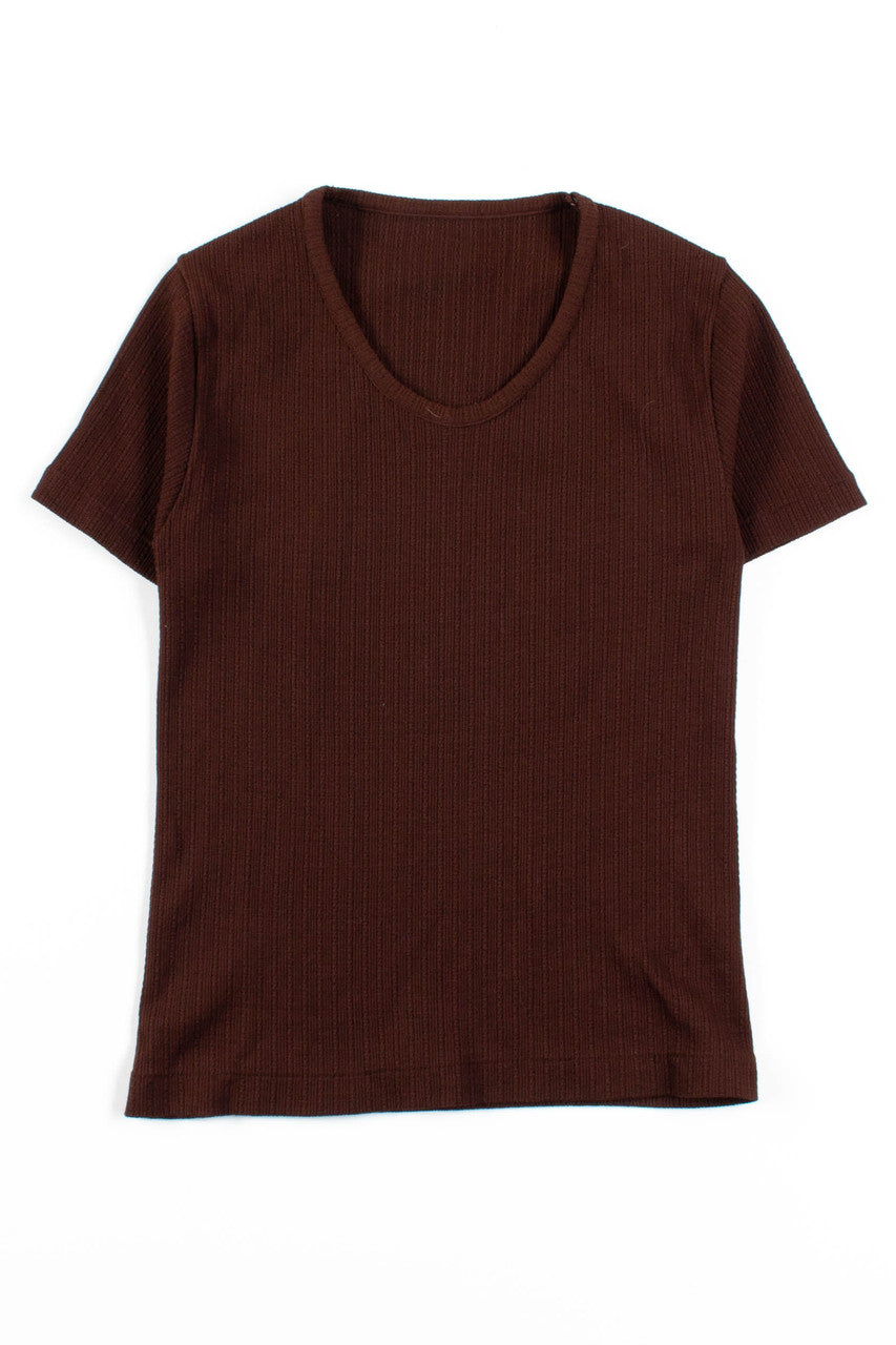 Brown Ribbed Short Sleeve Top