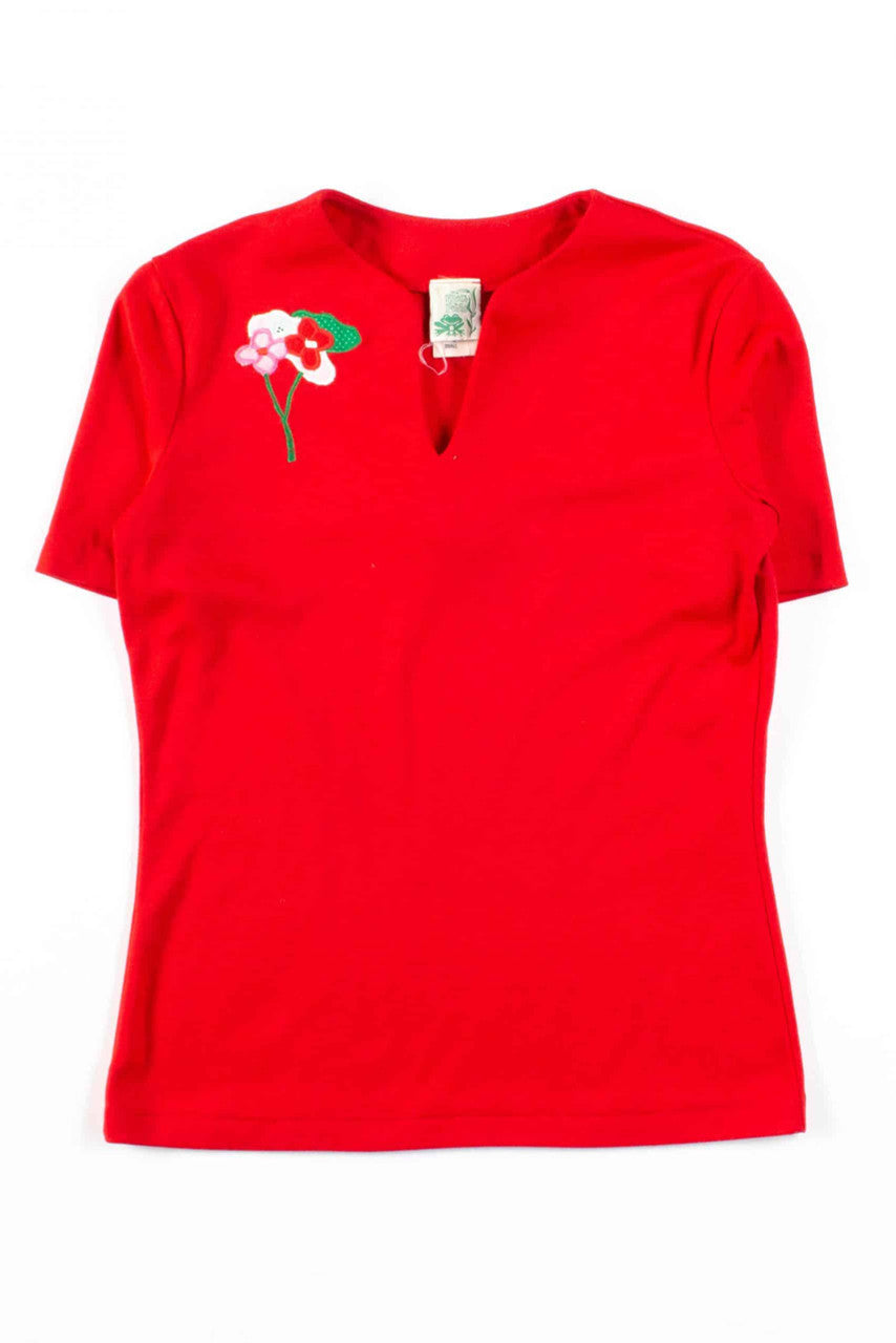 Red Floral Patch Top