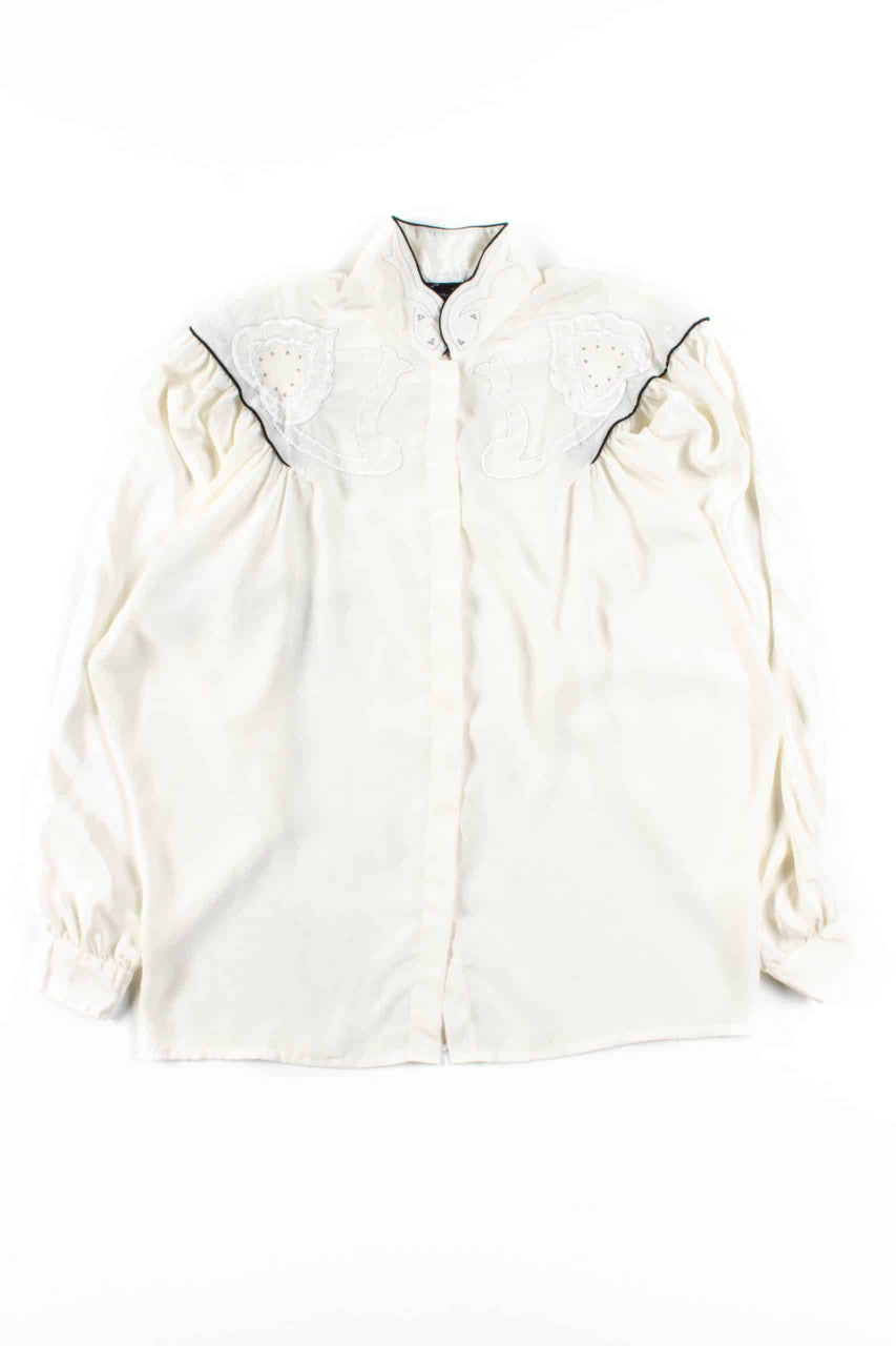 White Embroidered Batwing Blouse