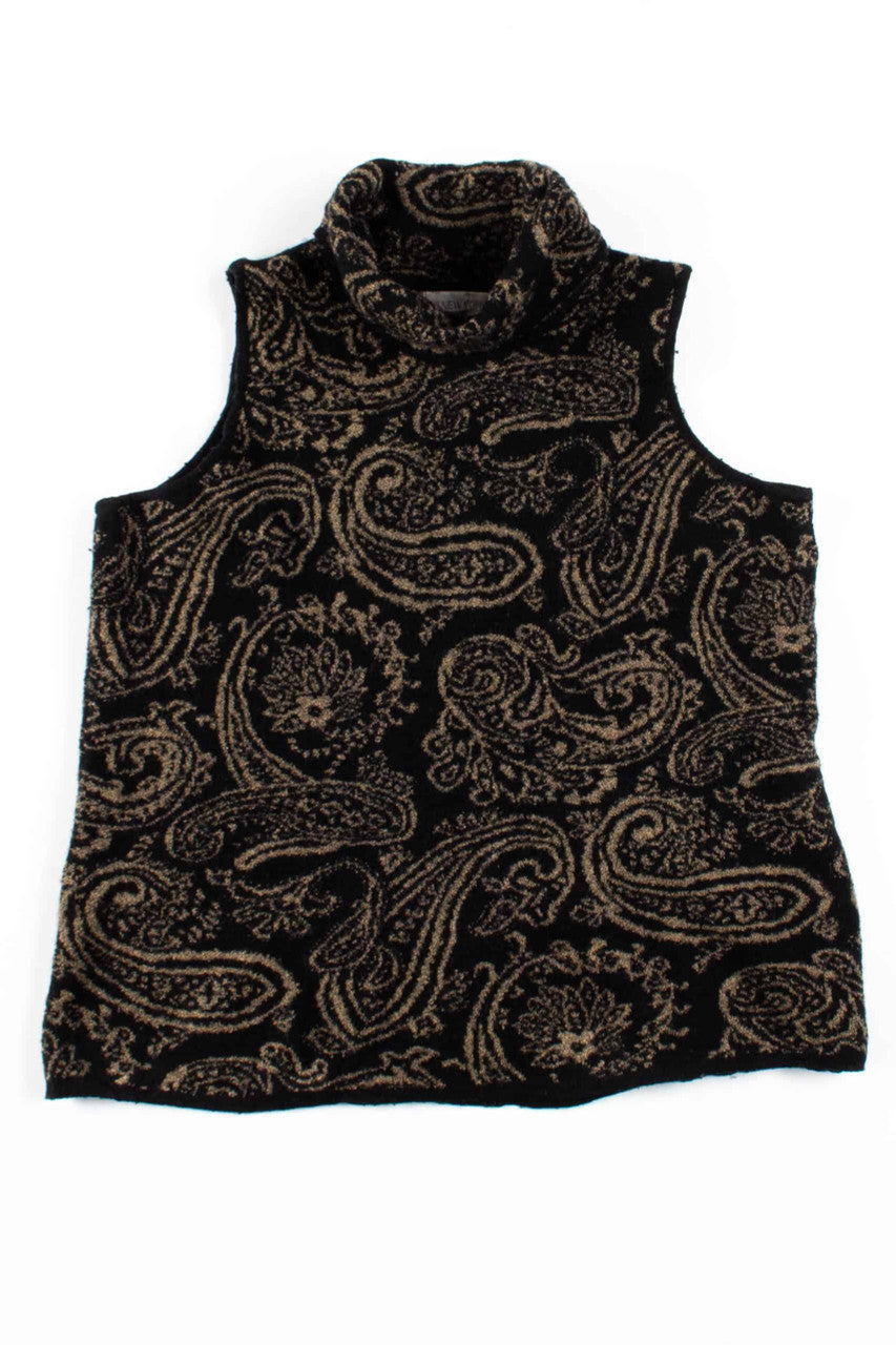Black Wool Paisley Sleeveless Top