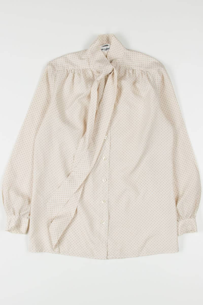 Tan Polka Dot Pussy Bow Blouse