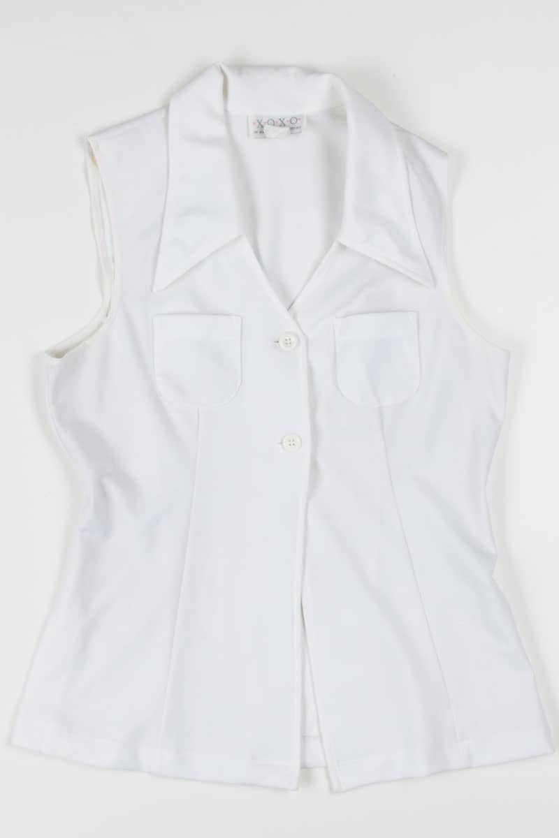 White Two Button Collared Top