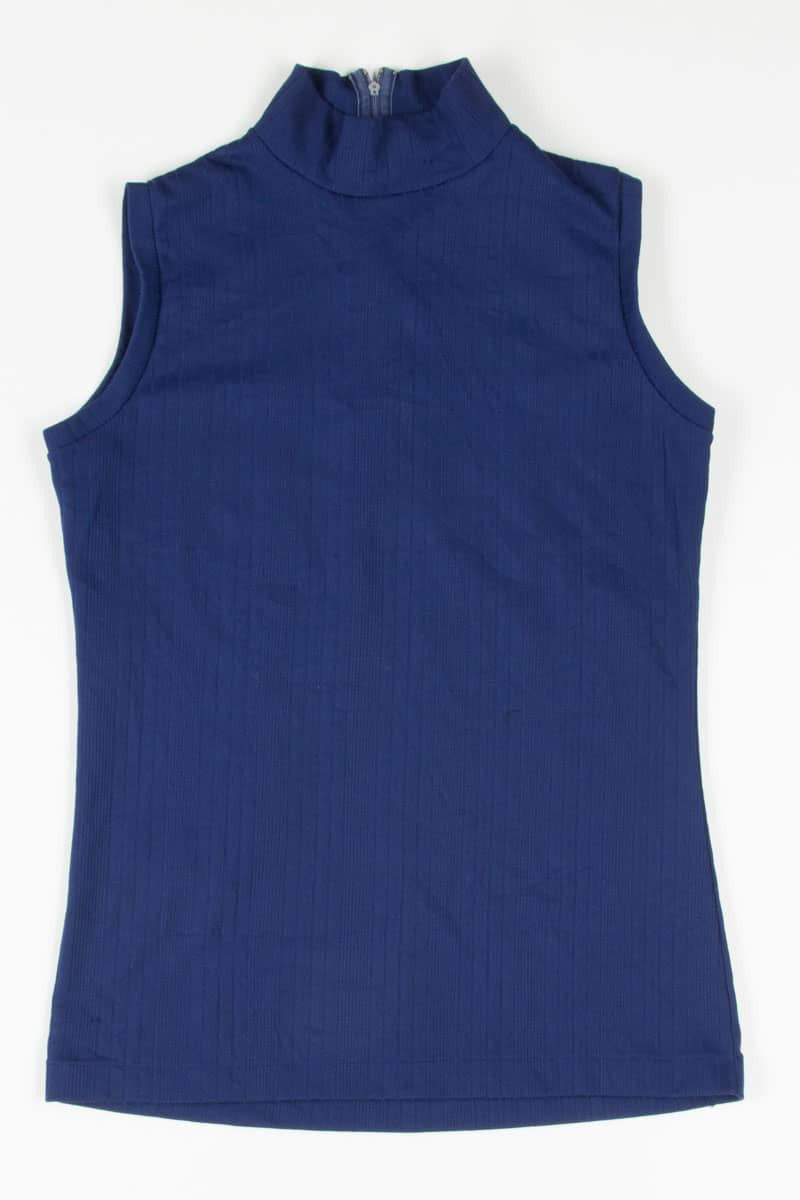 Navy Striped Mock Neck Sleeveless Top