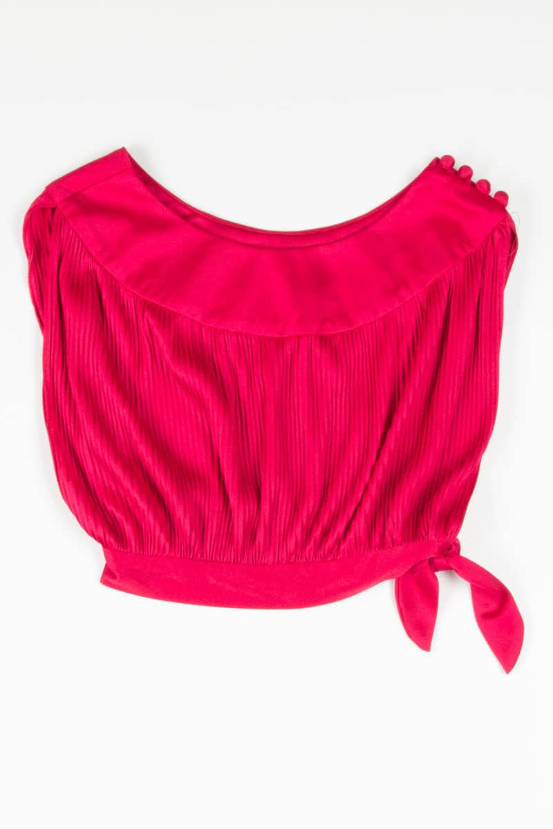 Burgundy Pleated Tie Side Crop Top