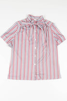 Red & Blue Pussy Bow Blouse