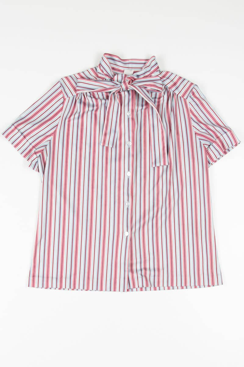 Red & Blue Pussy Bow Blouse
