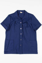 Navy Double Pocket Button Up Top