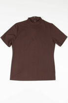 Brown Ribbed Mock Neck Top