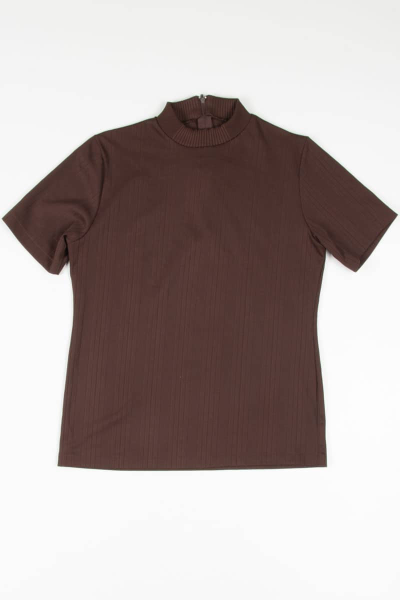 Brown Ribbed Mock Neck Top