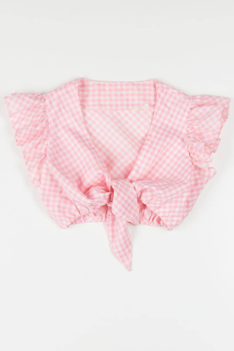 Pink Gingham Tie Front Crop Top