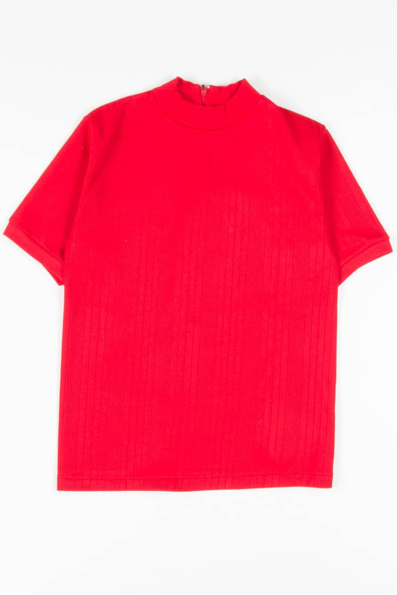 Red Ribbed Sleeveless Mock Neck Top