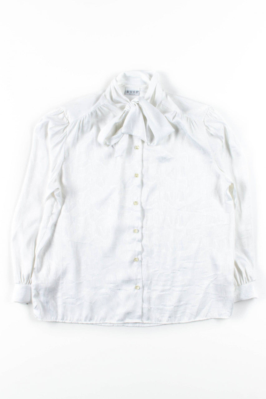 White Tie Neck Blouse