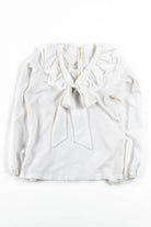 White Ruffle Bow V-Neck Blouse
