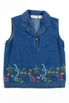 Denim Tropical Sequin Sleeveless Top