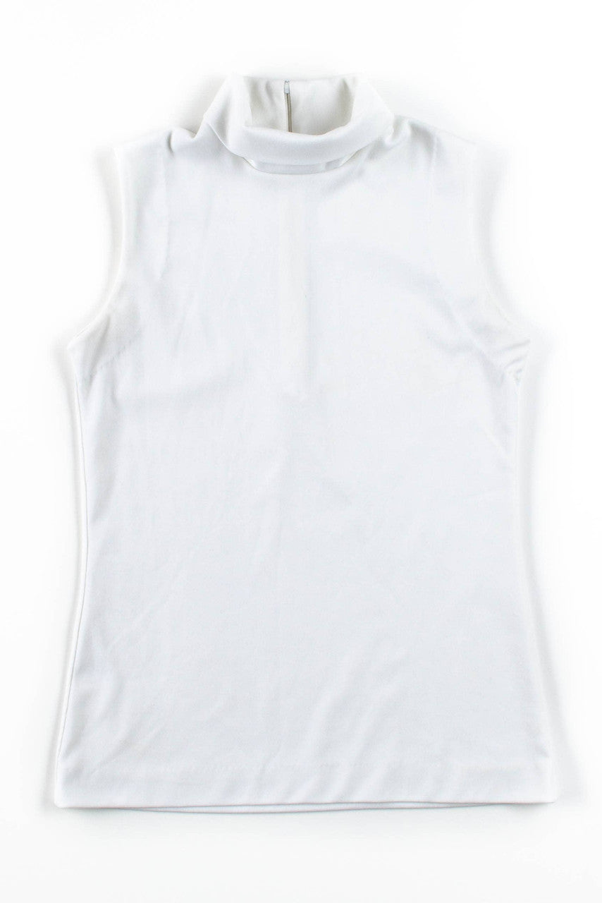 White Turtleneck Sleeveless Top