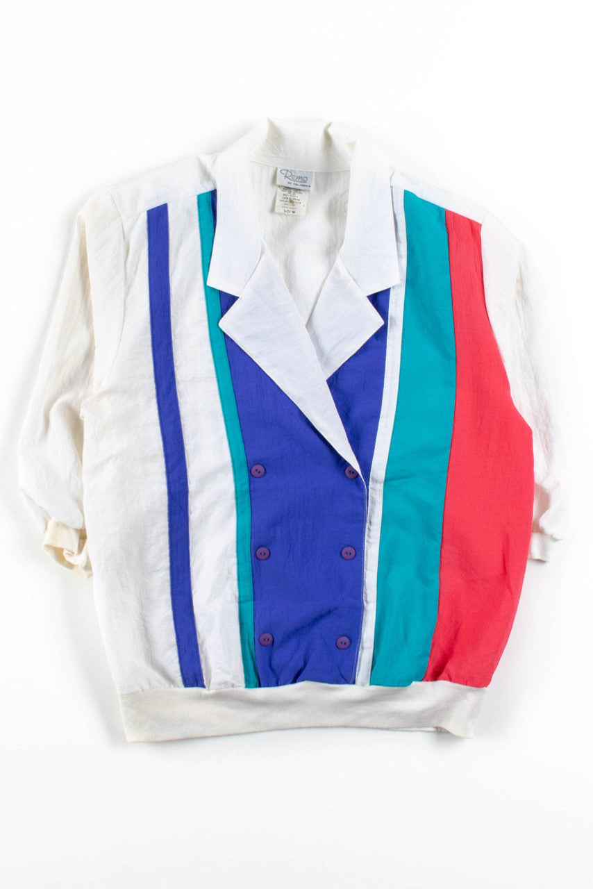 Color Block Faux Double Breasted Blouse