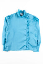 Blue Asymmetric Ruffle Trim Blouse