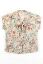 Cream Abstract Short Sleeve Tie Neck Blouse