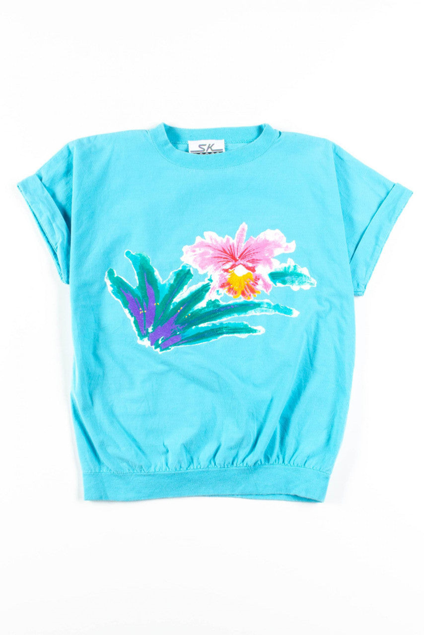 Blue Floral Tee Top